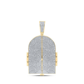 10kt Yellow Gold Men's Round Diamond Tomb Doors Memory Charm Pendant - 7 Cttw product  Top View from Splendid Jewellery