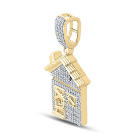 10kt Yellow Gold Men's Round Diamond Trap House Charm Pendant - 1/2 Cttw | Splendid Jewellery product Side View from Splendid Jewellery