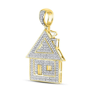 Men's Diamond Charm Pendant | 10kt Yellow Gold Mens Round Diamond Trap House Charm Pendant 3/4 Cttw | Splendid Jewellery GND