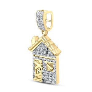 Men's Diamond Charm Pendant | 10kt Yellow Gold Mens Round Diamond Trap House Charm Pendant 3/4 Cttw | Splendid Jewellery GND