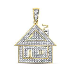 Men's Diamond Charm Pendant | 10kt Yellow Gold Mens Round Diamond Trap House Charm Pendant 3/4 Cttw | Splendid Jewellery GND