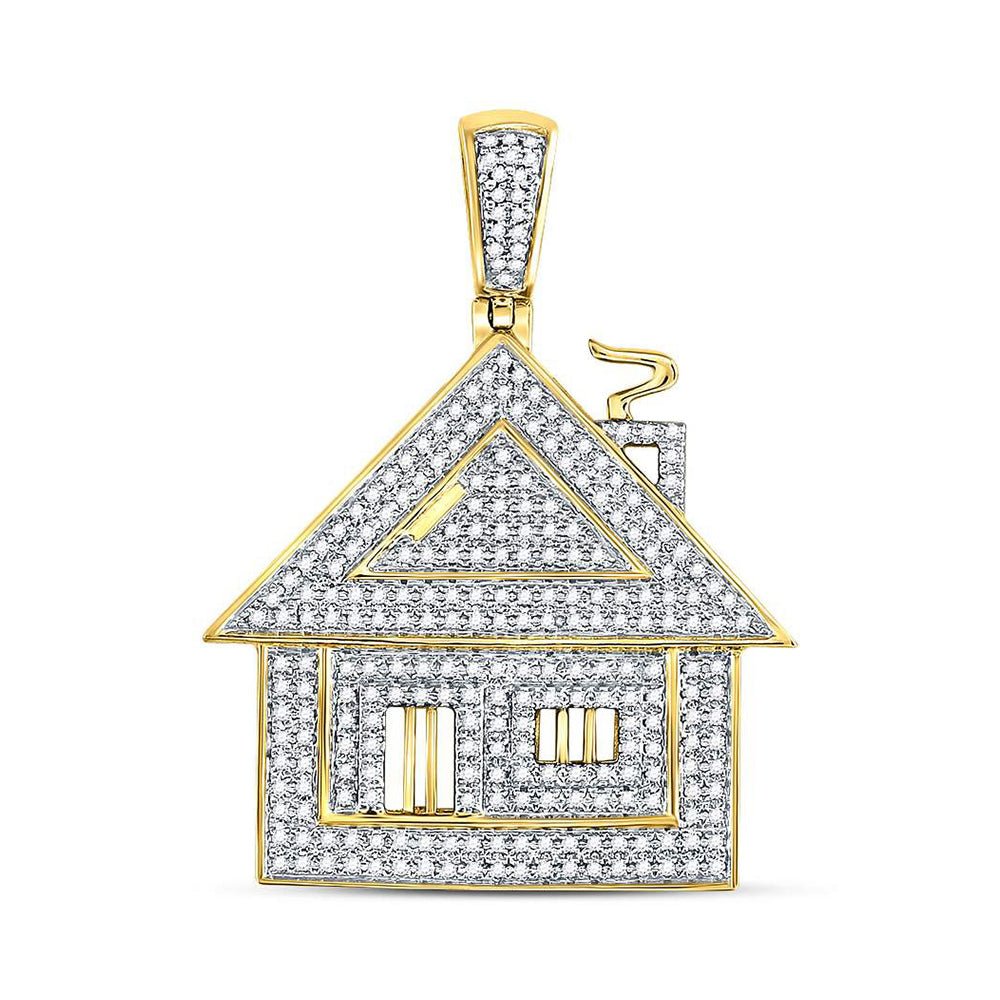 Men's Diamond Charm Pendant | 10kt Yellow Gold Mens Round Diamond Trap House Charm Pendant 3/4 Cttw | Splendid Jewellery GND