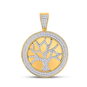 Men's Diamond Charm Pendant | 10kt Yellow Gold Mens Round Diamond Tree of Life Charm Pendant 7/8 Cttw | Splendid Jewellery GND