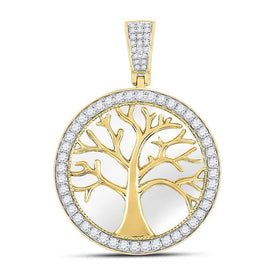 10kt Yellow Gold Men's Round Diamond Tree of Life Circle Charm Pendant - 3/4 Cttw | Splendid Jewellery product  Top View from Splendid Jewellery
