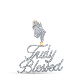 10kt Yellow Gold Mens Round Diamond Truly Blessed Charm Pendant 1 Cttw product  Top View from Splendid Jewellery