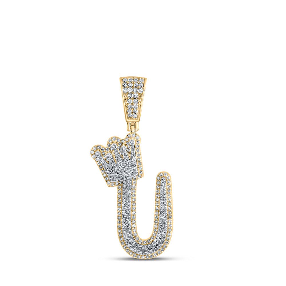 Men's Diamond Charm Pendant | 10kt Yellow Gold Mens Round Diamond U Crown Letter Charm Pendant 1 Cttw | Splendid Jewellery GND