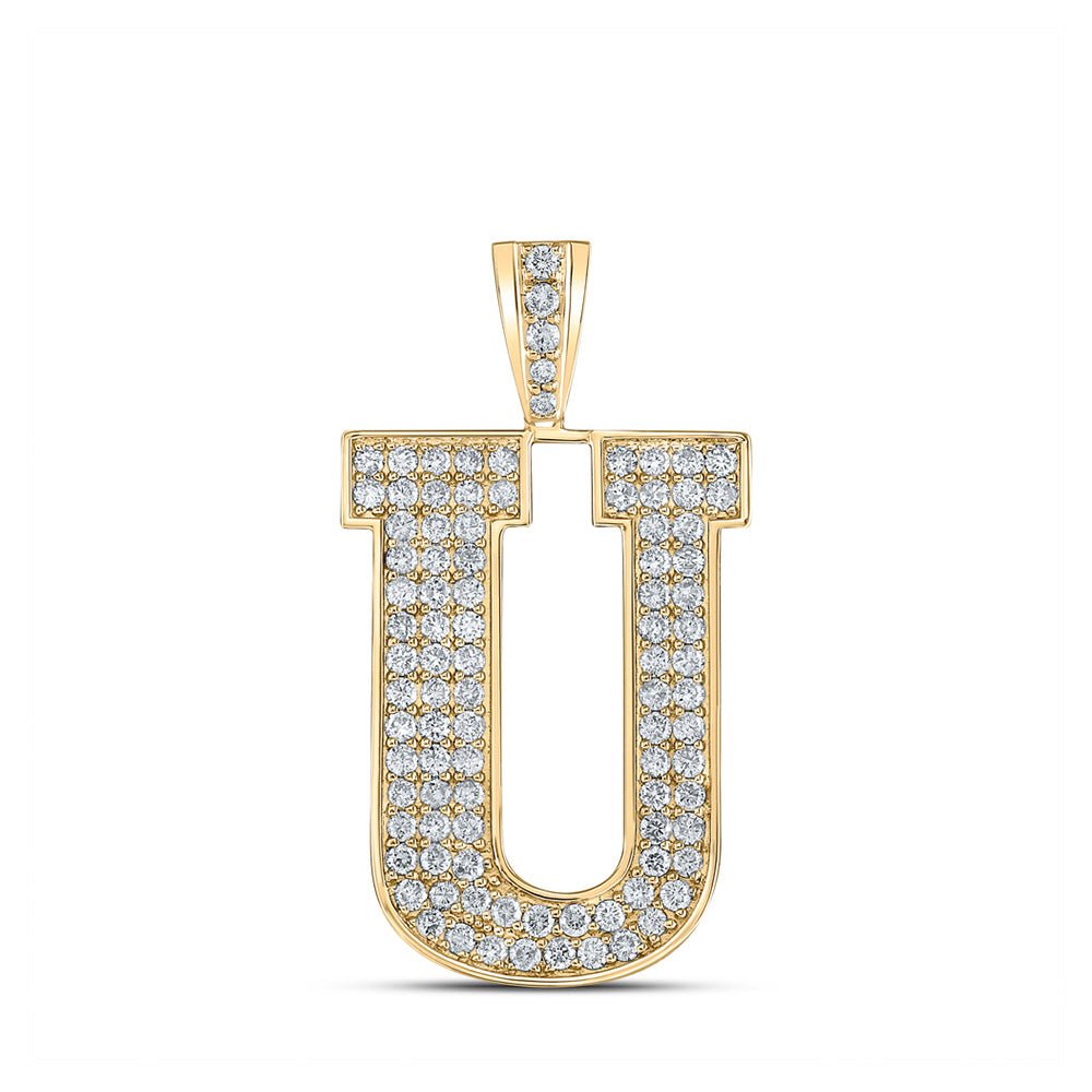 Men's Diamond Charm Pendant | 10kt Yellow Gold Mens Round Diamond U Initial Letter Charm Pendant 1-5/8 Cttw | Splendid Jewellery GND