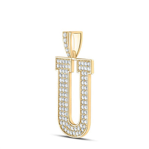 Men's Diamond Charm Pendant | 10kt Yellow Gold Mens Round Diamond U Initial Letter Charm Pendant 1-5/8 Cttw | Splendid Jewellery GND