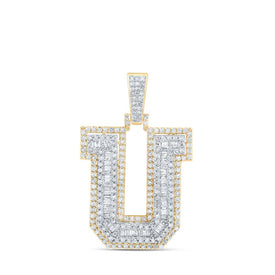 10kt Yellow Gold Men's Round Diamond U Initial Letter Charm Pendant - 1 Cttw product  Top View from Splendid Jewellery