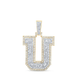 10kt Yellow Gold Men's Round Diamond U Initial Letter Charm Pendant - 7/8 Cttw | Splendid Jewellery product  Top View from Splendid Jewellery