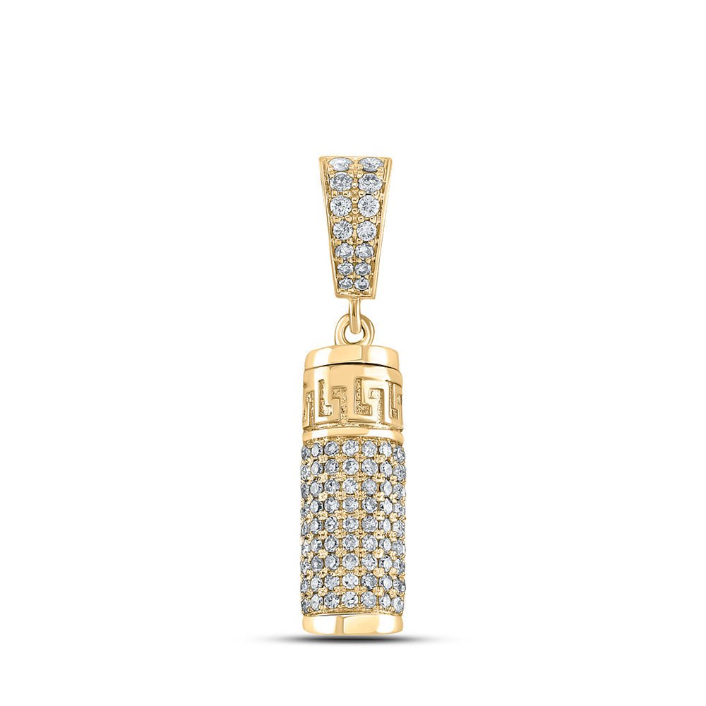 Men's Diamond Charm Pendant | 10kt Yellow Gold Mens Round Diamond Urn Cylinder Charm Pendant 1 Cttw | Splendid Jewellery GND