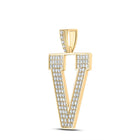 10kt Yellow Gold Men's Round Diamond V Initial Letter Charm Pendant - 1-3/4 Cttw product Side View from Splendid Jewellery