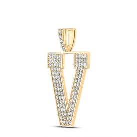 10kt Yellow Gold Men's Round Diamond V Initial Letter Charm Pendant - 1-3/4 Cttw product Side View from Splendid Jewellery