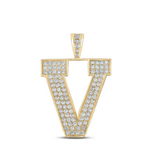 Load image into Gallery viewer, 10kt Yellow Gold Men's Round Diamond V Initial Letter Charm Pendant - 1-3/4 Cttw product  Top View from Splendid Jewellery