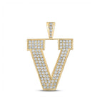 10kt Yellow Gold Men's Round Diamond V Initial Letter Charm Pendant - 1-3/4 Cttw product  Top View from Splendid Jewellery
