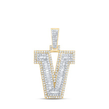 Load image into Gallery viewer, 10kt Yellow Gold Men&#39;s Round Diamond V Initial Letter Charm Pendant - 7/8 Cttw product  Top View from Splendid Jewellery