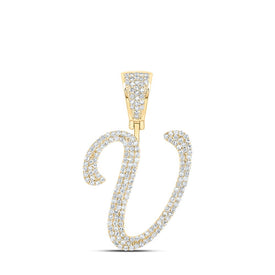 10kt Yellow Gold Men's Round Diamond V Initial Letter Charm Pendant - 7/8 Cttw product  Top View from Splendid Jewellery
