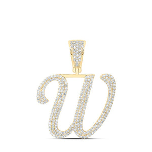 Men's Diamond Charm Pendant | 10kt Yellow Gold Mens Round Diamond W Initial Letter Charm Pendant 1-1/4 Cttw | Splendid Jewellery GND