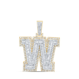 10kt Yellow Gold Men's Round Diamond W Initial Letter Charm Pendant - 1-3/4 Cttw product  Top View from Splendid Jewellery