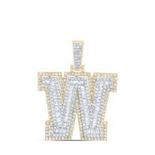 Load image into Gallery viewer, 10kt Yellow Gold Men&#39;s Round Diamond W Initial Letter Charm Pendant - 1-3/8 Cttw product  Top View from Splendid Jewellery