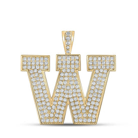 10kt Yellow Gold Men's Round Diamond W Initial Letter Charm Pendant - 3-1/3 Cttw product  Top View from Splendid Jewellery