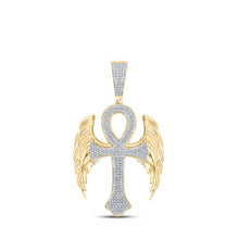 Load image into Gallery viewer, 10kt Yellow Gold Men's Wing Ankh Cross Diamond Pendant - 5/8 Cttw product  Top View from Splendid Jewellery