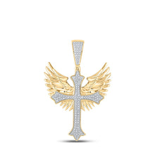 Load image into Gallery viewer, 10kt Yellow Gold Men&#39;s Diamond Wing Cross Charm Pendant 3/8 Cttw - A Dazzling Symbol of Faith and Style product  Top View from Splendid Jewellery