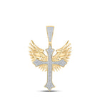 10kt Yellow Gold Men's Diamond Wing Cross Charm Pendant 3/8 Cttw - A Dazzling Symbol of Faith and Style product  Top View from Splendid Jewellery