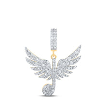 Load image into Gallery viewer, 10kt Yellow Gold Men&#39;s Diamond Wing Music Note Treble Charm Pendant - 1 Cttw product  Top View from Splendid Jewellery
