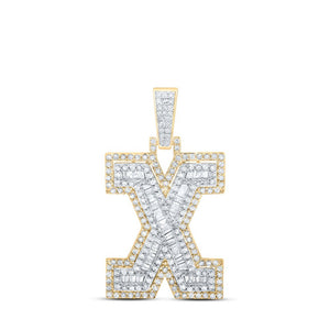 Men's Diamond Charm Pendant | 10kt Yellow Gold Mens Round Diamond X Initial Letter Charm Pendant 3/4 Cttw | Splendid Jewellery GND