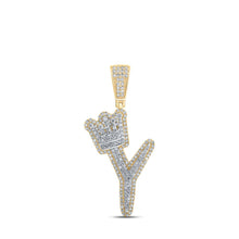 Load image into Gallery viewer, 10kt Yellow Gold Men's Diamond Y Crown Letter Charm Pendant - 1 Cttw product  Top View from Splendid Jewellery