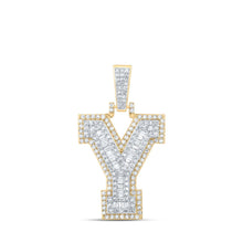 Load image into Gallery viewer, 10kt Yellow Gold Men&#39;s Round Diamond Y Initial Letter Charm Pendant product  Top View from Splendid Jewellery