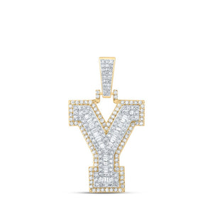 Men's Diamond Charm Pendant | 10kt Yellow Gold Mens Round Diamond Y Initial Letter Charm Pendant 5/8 Cttw | Splendid Jewellery GND