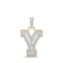 Load image into Gallery viewer, 10kt Yellow Gold Men&#39;s Round Diamond Y Initial Letter Charm Pendant 7/8 Cttw - A Dazzling Statement Piece by Splendid Jewellery product  Top View from Splendid Jewellery