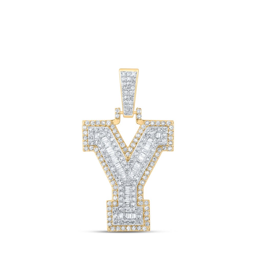 Men's Diamond Charm Pendant | 10kt Yellow Gold Mens Round Diamond Y Initial Letter Charm Pendant 7/8 Cttw | Splendid Jewellery GND