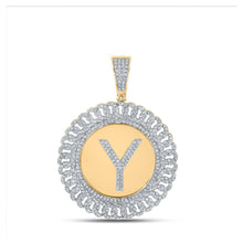 Load image into Gallery viewer, 10kt Yellow Gold Men&#39;s Round Diamond Y Letter Circle Charm Pendant - 1 Cttw | Splendid Jewellery product  Top View from Splendid Jewellery