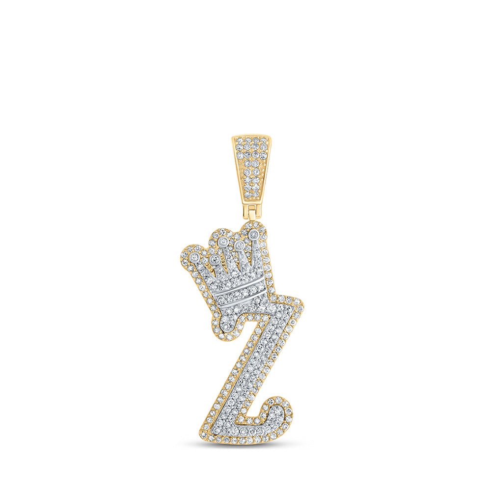 Men's Diamond Charm Pendant | 10kt Yellow Gold Mens Round Diamond Z Crown Letter Charm Pendant 1 Cttw | Splendid Jewellery GND