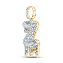 Load image into Gallery viewer, 10kt Yellow Gold Men&#39;s Round Diamond Z Drip Letter Charm Pendant - 3/4 Cttw product Side View from Splendid Jewellery