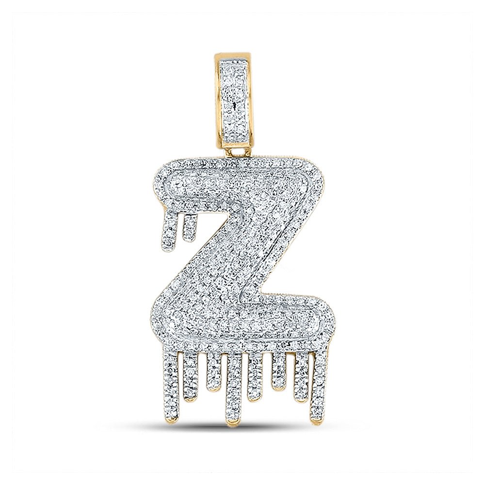 Men's Diamond Charm Pendant | 10kt Yellow Gold Mens Round Diamond Z Drip Letter Charm Pendant 3/4 Cttw | Splendid Jewellery GND