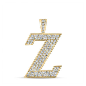 Men's Diamond Charm Pendant | 10kt Yellow Gold Mens Round Diamond Z Initial Letter Charm Pendant 1-3/4 Cttw | Splendid Jewellery GND