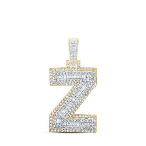 Men's Diamond Charm Pendant | 10kt Yellow Gold Mens Round Diamond Z Initial Letter Charm Pendant 1 Cttw | Splendid Jewellery GND