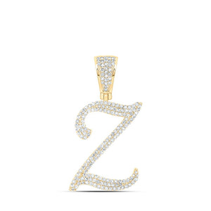 Men's Diamond Charm Pendant | 10kt Yellow Gold Mens Round Diamond Z Initial Letter Charm Pendant 7/8 Cttw | Splendid Jewellery GND