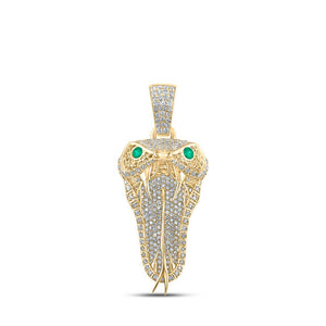 Men's Diamond Charm Pendant | 10kt Yellow Gold Mens Round Emerald Diamond Snake Charm Pendant 2-7/8 Cttw | Splendid Jewellery GND