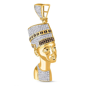 Men's Diamond Charm Pendant | 10kt Yellow Gold Mens Round Red Color Enhanced Diamond Pharaoh Nefertiti Pendant 1 Cttw | Splendid Jewellery GND