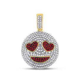 10kt Yellow Gold Men's Diamond and Ruby Smiley Heart Charm Pendant - 1-1/3 Cttw product  Top View from Splendid Jewellery