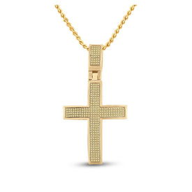 10kt Yellow Gold Men's Round Yellow Color Enhanced Diamond Cross Charm Pendant 1/2 Cttw | Splendid Jewellery product  Top View from Splendid Jewellery
