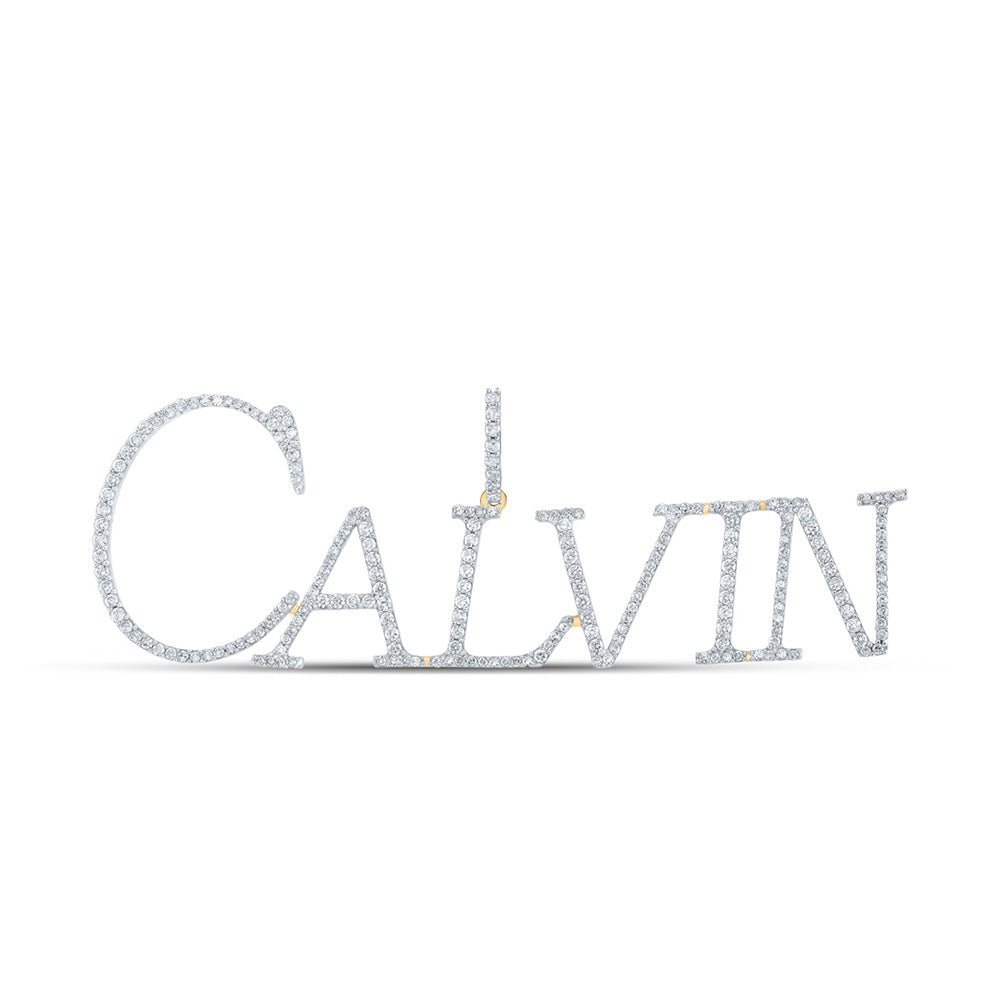 Men's Diamond Charm Pendant | 10kt Yellow Gold Round Diamond CALVIN Name Charm Pendant 1-1/3 Cttw | Splendid Jewellery GND