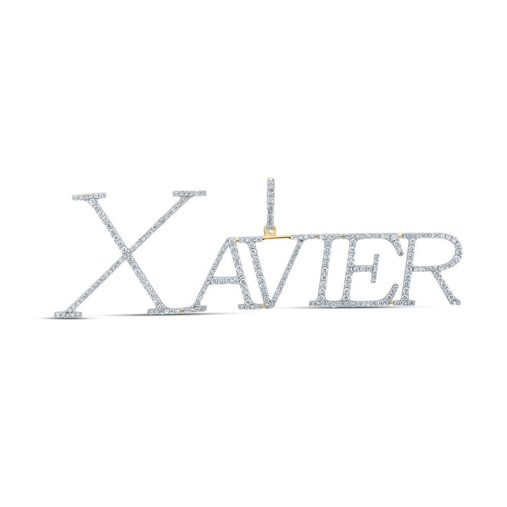 Men's Diamond Charm Pendant | 10kt Yellow Gold Round Diamond XAVIER Name Letter Charm Pendant 1-1/2 Cttw | Splendid Jewellery GND