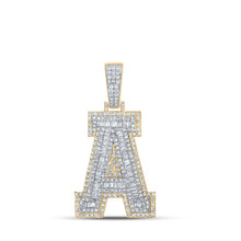 Load image into Gallery viewer, 14kt Two-tone Gold Men&#39;s Baguette Diamond A Initial Letter Charm Pendant - 1-7/8 Cttw - Top View