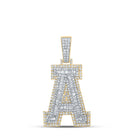 14kt Two-tone Gold Men's Baguette Diamond A Initial Letter Charm Pendant - 1-7/8 Cttw - Top View